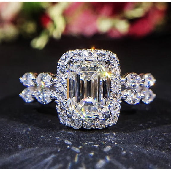 Princess Square Simulated Diamond Ring White Gold Alloy Womens Ring Size 5 6 7 8 9 10 With Sparkle For You Now