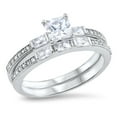 thumbnail image 1 of Princess Square White CZ Wedding Ring Set .925 Sterling Silver Band Jewelry Female Size 10, 1 of 4