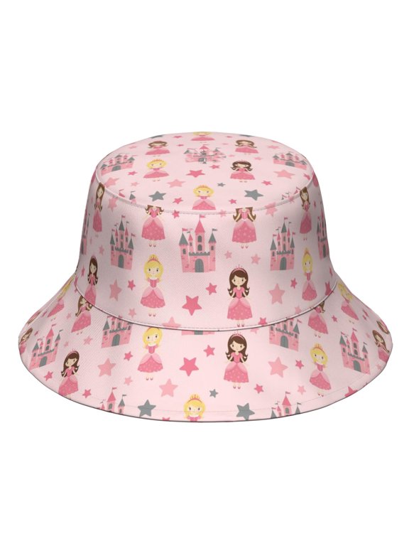Princess and Star Pink Pattern Bucket Hat, Outdoor Sun Hat with Wide Brim & Breathable Fabric, Lightweight Breathable Gifts for Birthday Christmas Thanksgiving