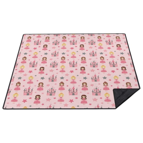 Princess and Star Pink Pattern Waterproof Picnic Blanket, 3-Layer Beach ...