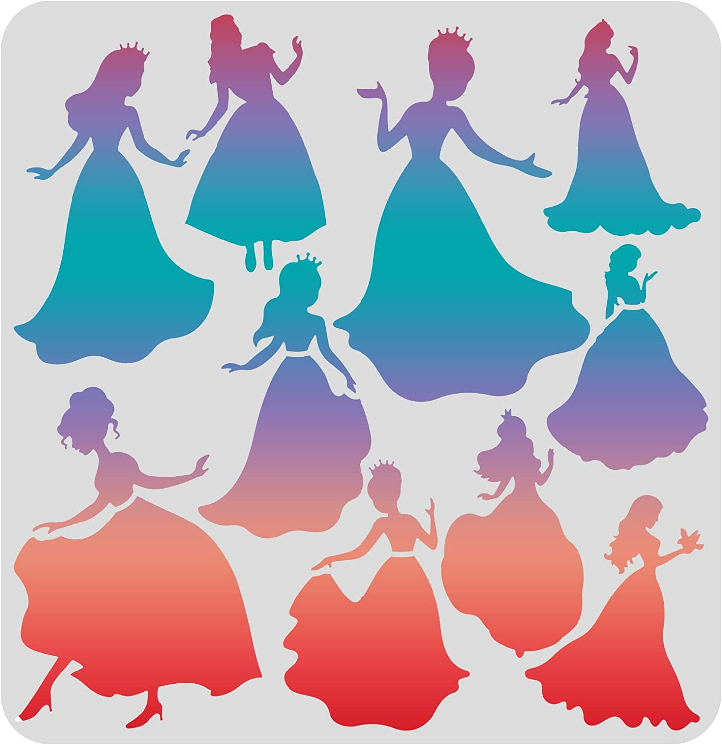 Princess Stencils Template 11.8x11.8 inch Plastic 10 Princess Drawing