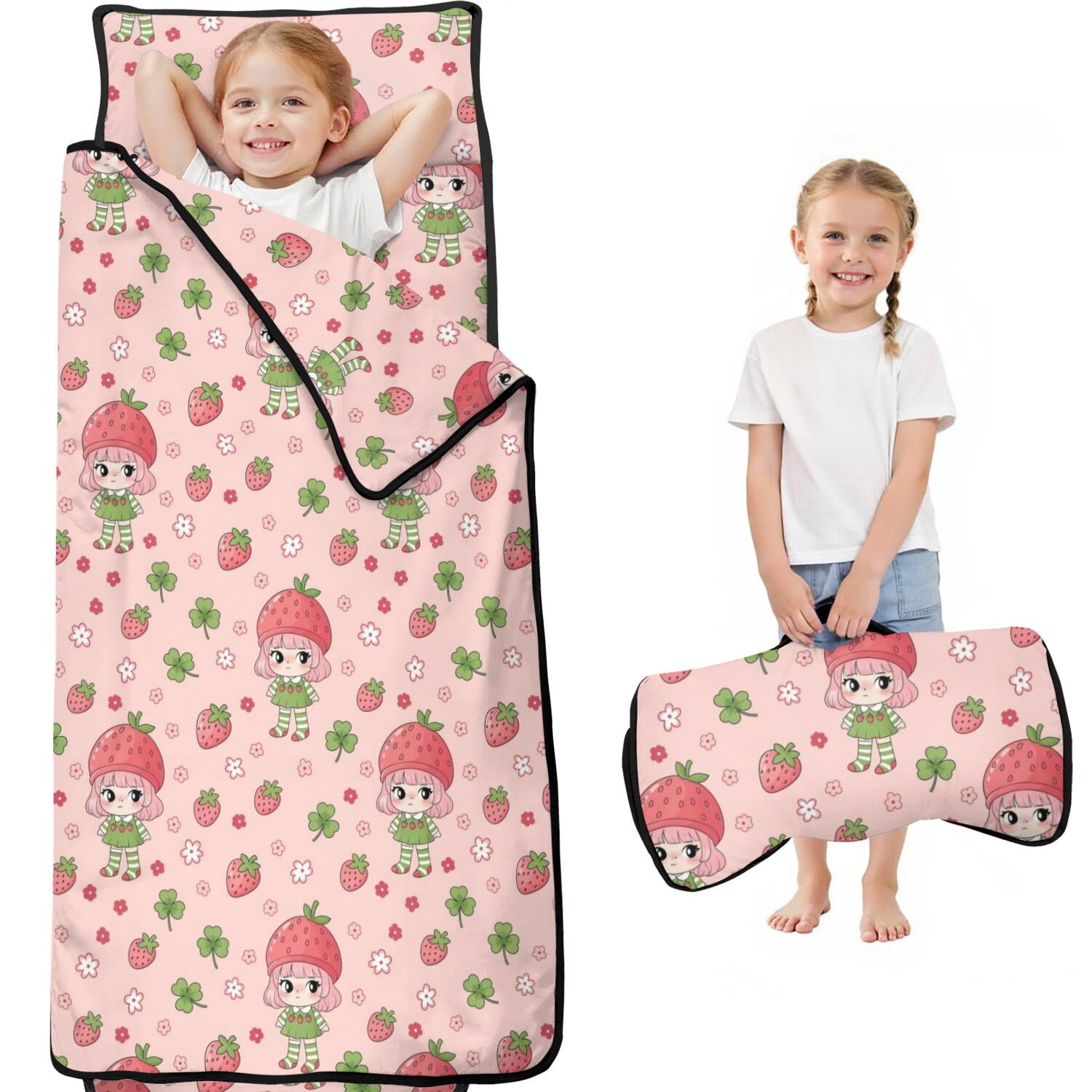 Princess and Strawberry Pink Pattern Kids Nap Mat, Sleeping Mat with ...