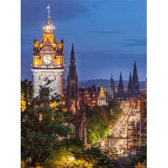 Princess Streen & The Balmoral Hotel & Night Edinbrugh Scotland Poster Print by Assaf Frank, 9 x 12 - Small