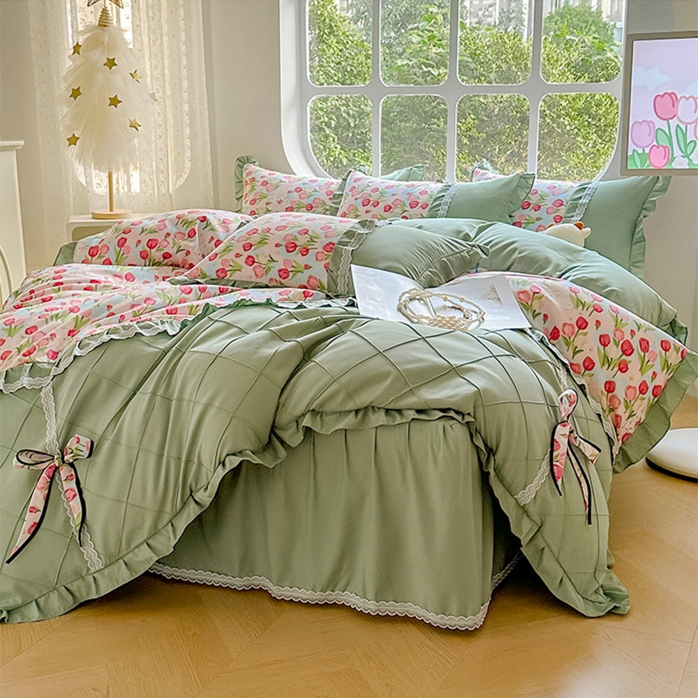 Princess Style Bedding 4 piece Set Bow 1.8m bed skirt Bed Quilt Cover ...