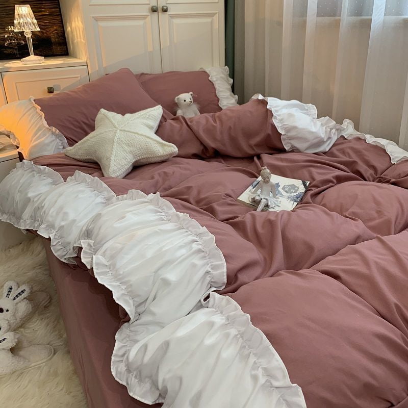 Princess Style Bedding Set No Filling Korean Romantic Ruffles Blue ...