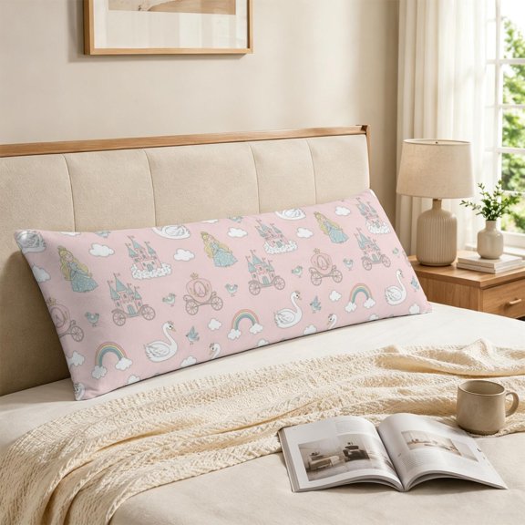 Princess and Swan Pink Pattern Long Throw Pillow Cover, Decorative Lumbar Pillow Cover with Hidden Zipper, Wrinkle Resistant Gifts for Family Friends, 59'' X 19.7''