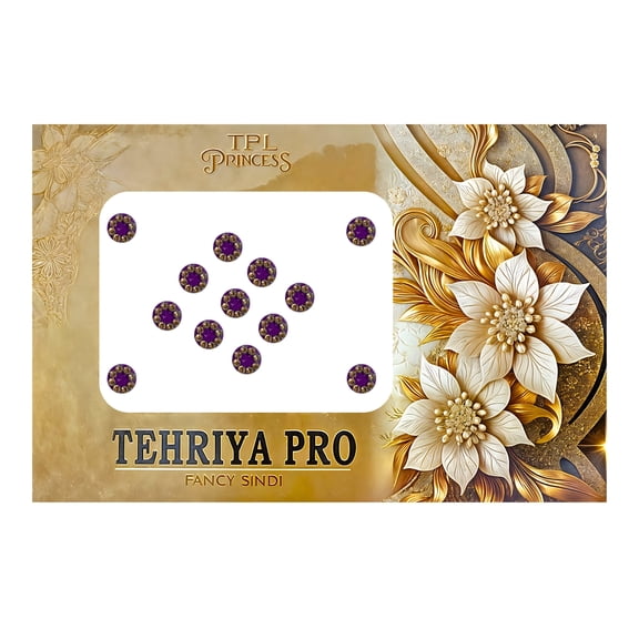 Princess Tehriya Pro Purple Crystal Bindi Set Self Adhesive Fancy Stone Traditional Bridal Festive Forehead Stickers