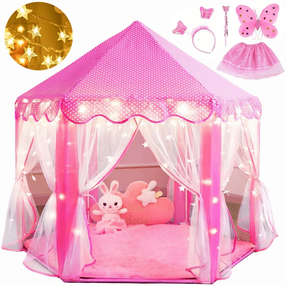 Princess Tent Girls Large Playhouse Kids Castle Play Tent with Star Lights Toy for Children Indoor and Outdoor Games, 55'' x 53'' (DxH)
