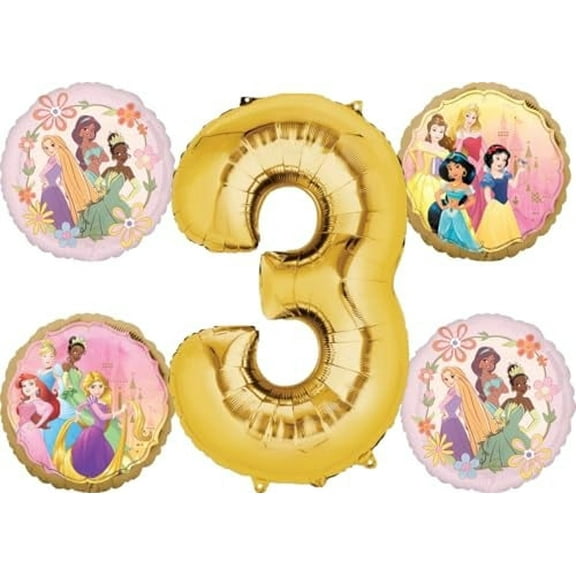 Princess Theme 3rd Birthday Party Supplies 5pc Balloon Bouquet Decorations