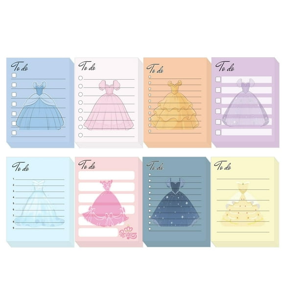 Princess Theme Do List Notepads 8 Pack Princess Dress Daily Reminder Checklist Notepads Weekly Plan Pad