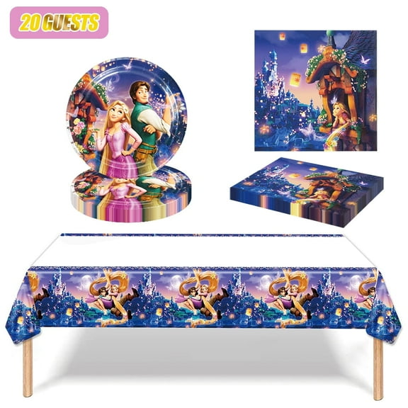 Princess Themed Birthday Party Supplies Disposable Dinnerware Set Paper Plates, Napkins,Tablecloth Tableware Set,Girls Birthday Baby Shower Pink Party Decorations Serve 20 Guests