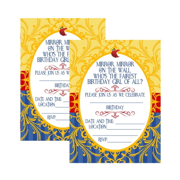 Princess Themed Mirror Mirror On The Wall - Party Birthday Invitations Invite with Envelopes