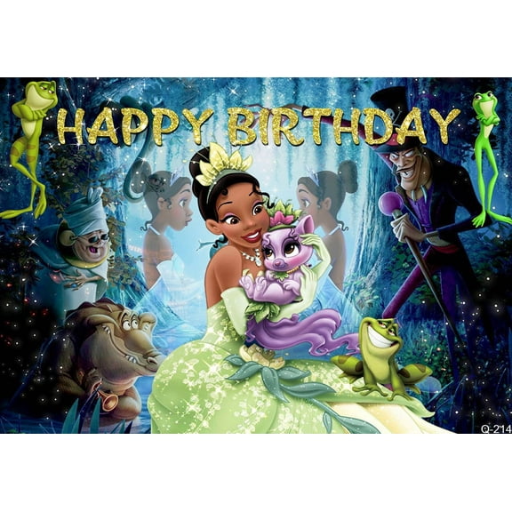 Princess Tiana Backdrop for Birthday Party Supplies Purple Photo Backgrounds Princess and The Frog Birthday Theme Baby Shower Banner