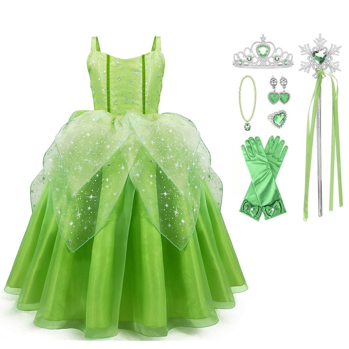 KAWELL Princess Tiana Party Costume, Green Fairy Dress with Tulle Skirt and  Accessories - Walmart.com