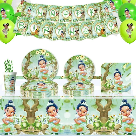 Princess Tiana theme party decoration party decoration set birthday party decoration supplies Balloons, Banner, Tablecover, Plates, Tableware.