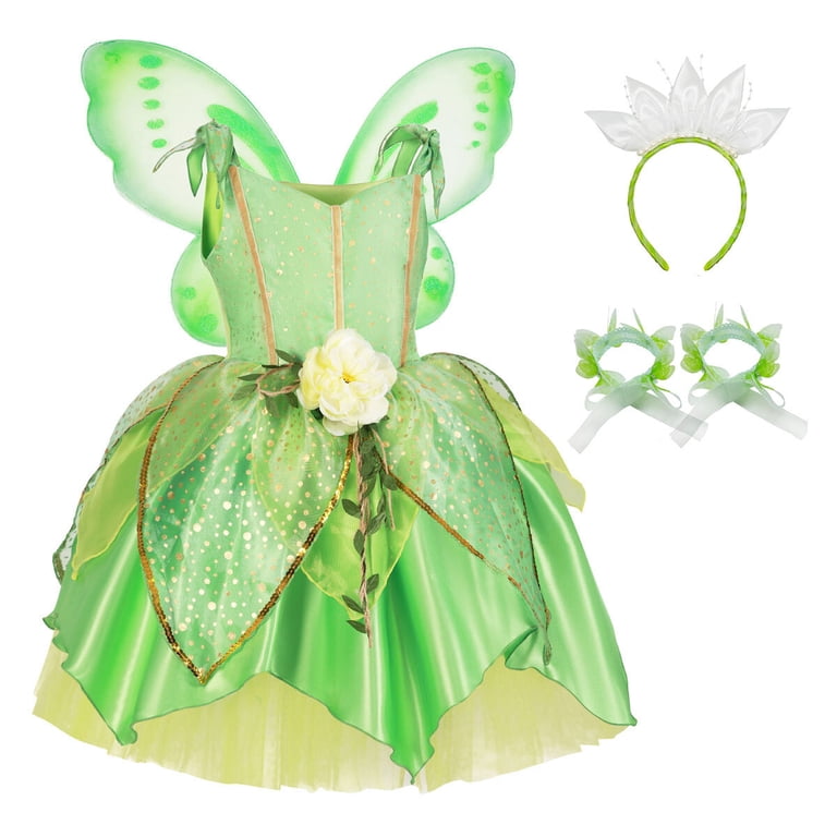 Rongking Princess Tinker Bell Costume for Girls, Halloween Elf Fairy  Cosplay Dress with Headband, Bracelets, Wing - Walmart.com