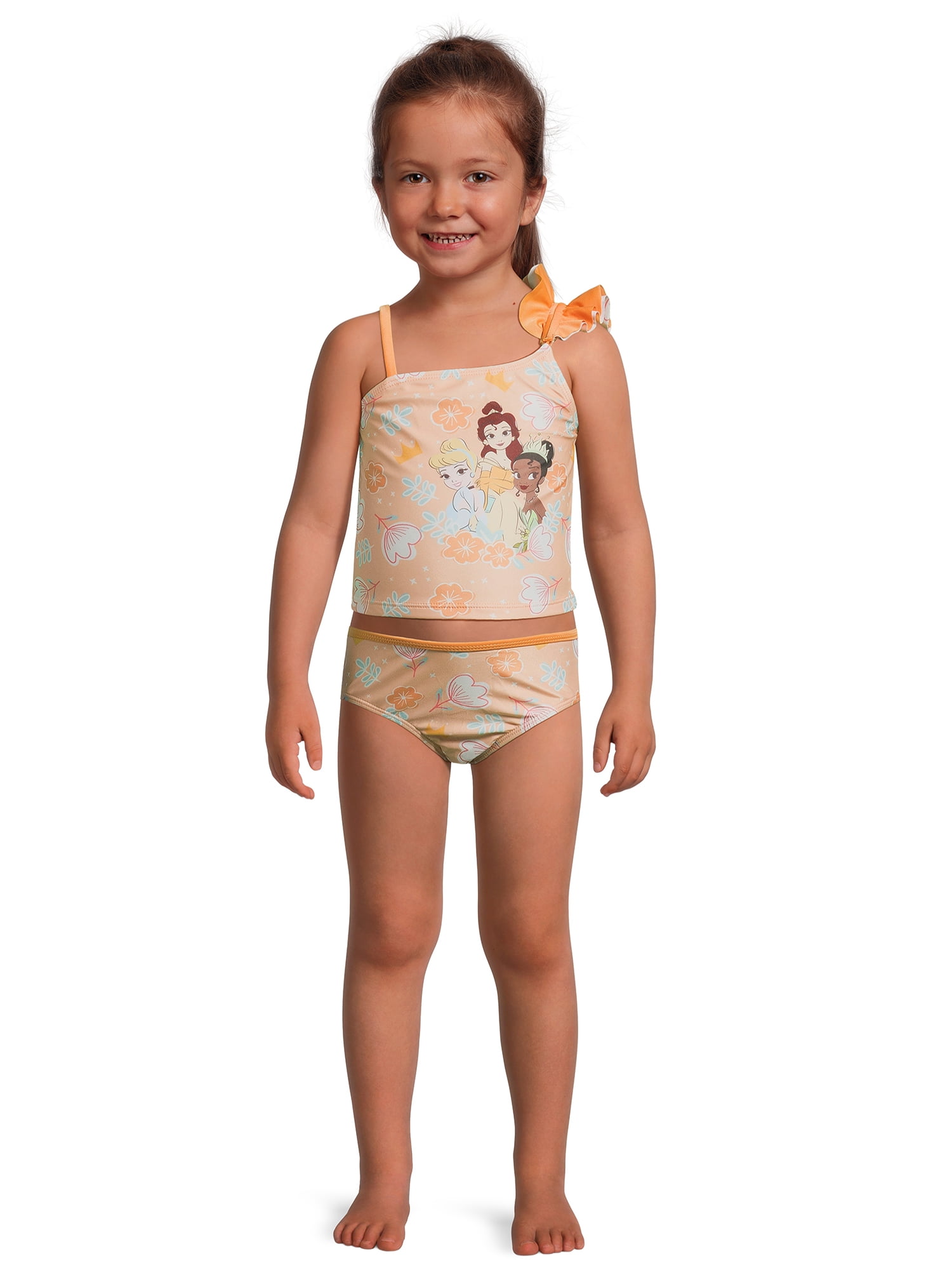 Disney Princess Toddler Girls Ruffle Shoulder 2 Piece Swimsuit Set Sizes 2t 4t Toddler Girl s Orange