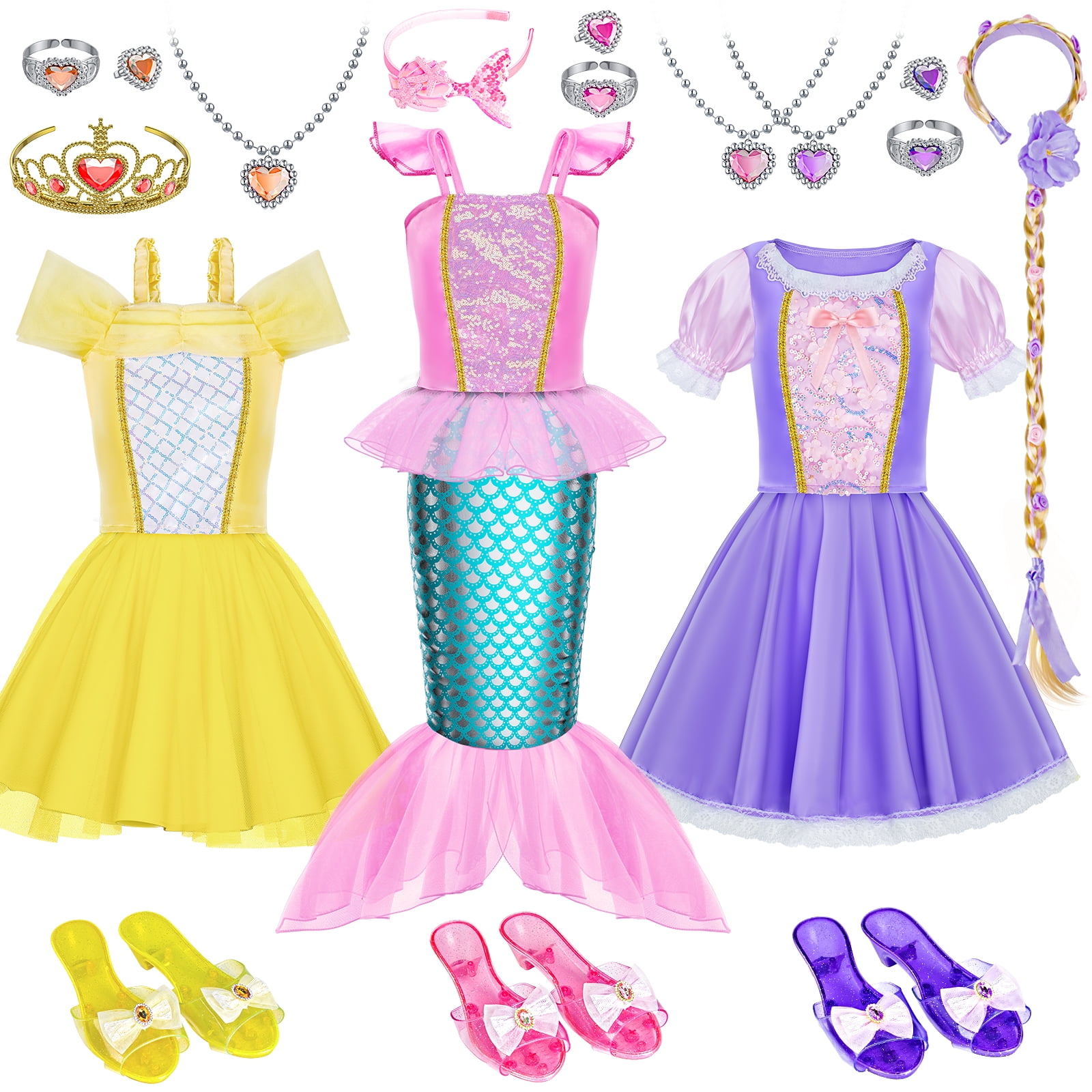 18-Piece Princess Dress Up Costume Set For Girls 3-6 - Deluxe Role Play  Outfits With Dresses, Capes, Jewelry & Storage Box