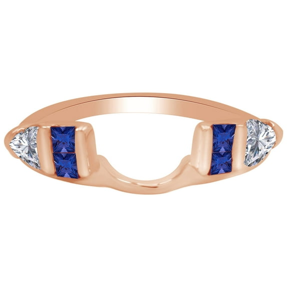 Princess & Trillion Simulated Blue Sapphire & Cubic Zirconia Enhancer Guard 14K Rose Gold, Size 10.5