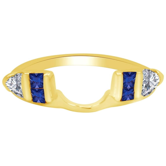 Princess & Trillion Simulated Blue Sapphire & Cubic Zirconia Enhancer Guard 14K Yellow Gold, Size 4