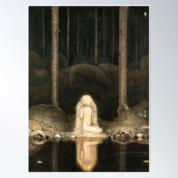 Princess Tuvstarr Gazing Down Into The Dark Waters Of The Forest Tarn_John Bauer (Illustrator) Swedish Painter And Illustrator (1882-1918) Poster Wall Art, Modern Wall Decor, 8x12 UNFRAMED