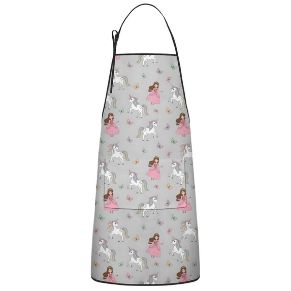 Princess Unicorn Butterfly Pattern Apron-Garden Aprons for Women with Pockets-Cotton Linen Waterproof Kitchen Cooking Gardening Aprons Adjustable for Kitchen,Cooking,BBQ and Salon 33x27 Inch