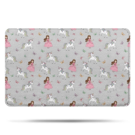 Princess Unicorn Butterfly Pattern Bathroom Rugs Mat,Non Slip Microfiber Bathroom Rug,Rubber Backing,Soft Bathroom Mats for Bathroom Floor,Tub and Shower,20x32in(50x80cm)