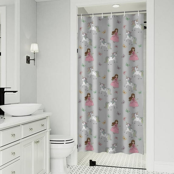 Princess Unicorn Butterfly Pattern Shower Curtain 36"x72" ,Bathroom Decorative Shower Curtains Set with 12 Hooks,Modern Waterproof Washable Shower Curtain