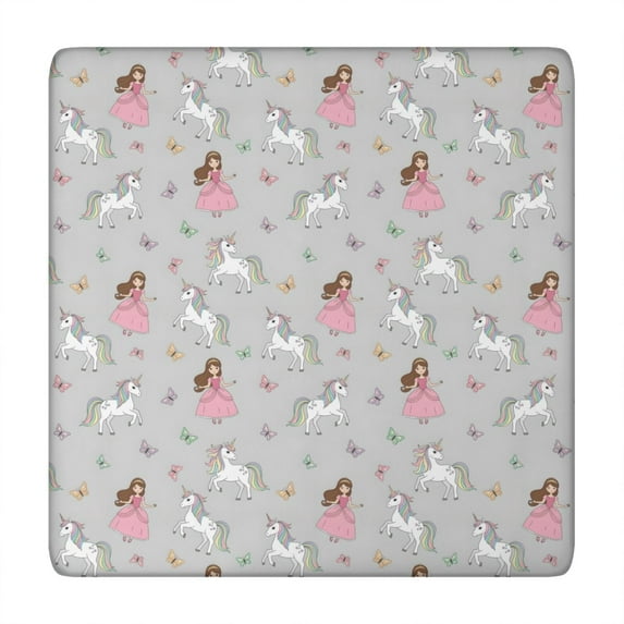 Princess Unicorn Butterfly Pattern Square Fitted Tablecloth with Elastic Edge,Square Table Cover,Washable Elastic Table Cover for Home Kitchen Party Decor 34"x34"
