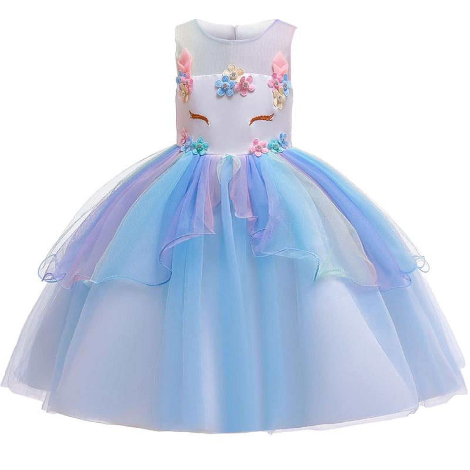 Girls Princess Unicorn Tutu Dress – Flower Rainbow Ballet Dress With Wings & Headband, For Parties & Weddings (Size XL 7-8 Years, Silver)
