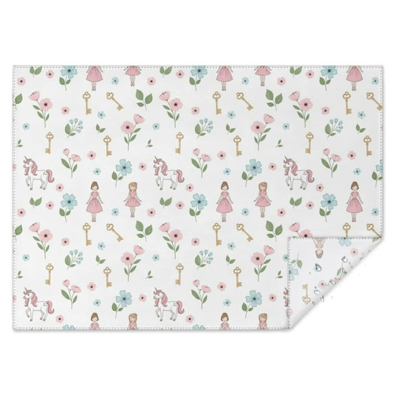 Princess Unicorn Flower Pattern Rectangle Tablecloth 60"x84",Waterproof Polyester Rectangle Table Cloth, Wipeable Spillproof Polyester Tablecloth for Dining, Camping, Indoor and Outdoor
