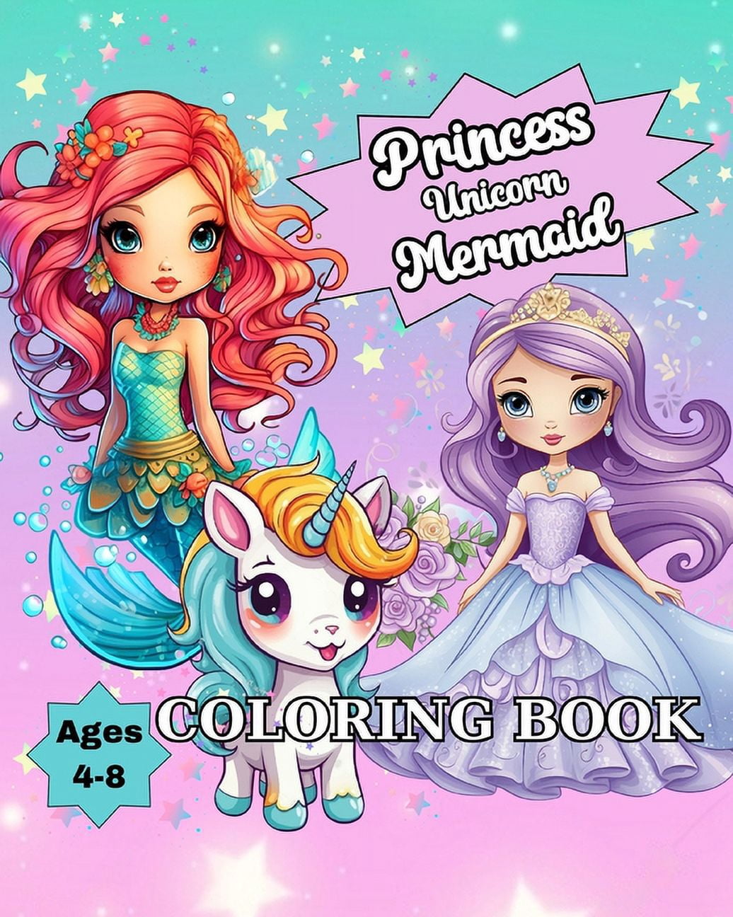 Princess Unicorn Mermaid Coloring Book: Cute Coloring Pages for Kids ...