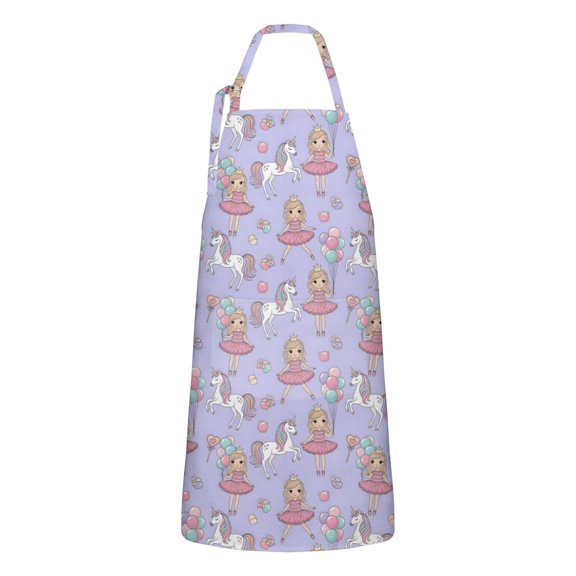 Princess and Unicorn Pattern Apron-Garden Aprons for Women with Pockets-Cotton Linen Waterproof Kitchen Cooking Gardening Aprons Adjustable for Kitchen,Cooking,BBQ and Salon 33x27 Inch