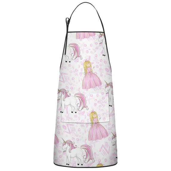 Princess Unicorn Pattern Apron-Garden Aprons for Women with Pockets-Cotton Linen Waterproof Kitchen Cooking Gardening Aprons Adjustable for Kitchen,Cooking,BBQ and Salon 33x27 Inch