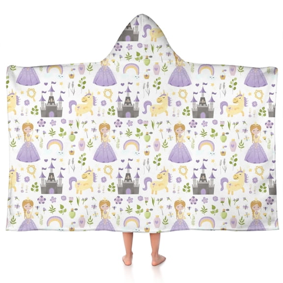 Princess Unicorn Pattern Hooded Bath Towel,50"x30" for Ages 3 To 12 Kids, Quick Dry Lightweight Soft Microfiber Hood Beach Towel Cover Up for Kids