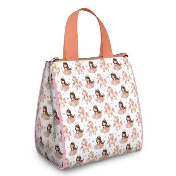Princess Unicorn Pattern Insulated Lunch Bag for Women & Adults,Large Portable Soft Cooler Lunch Bag,Thermal Food Storage Tote with Pearl Cotton,8.66L,8.75x5.75x9.5 Inch