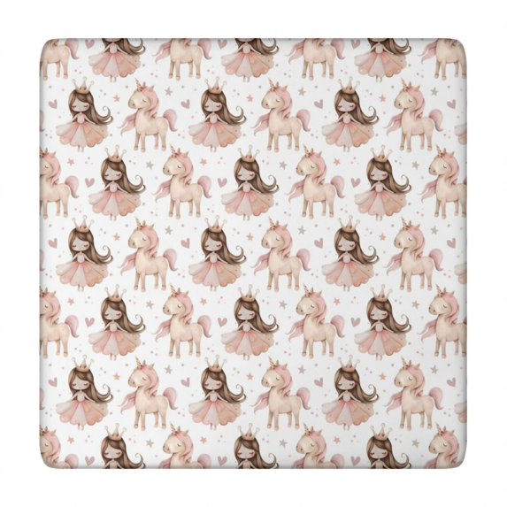 Princess Unicorn Pattern Square Fitted Tablecloth with Elastic Edge,Square Table Cover,Washable Elastic Table Cover for Home Kitchen Party Decor 34"x34"
