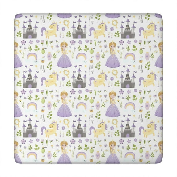 Princess Unicorn Pattern Square Fitted Tablecloth with Elastic Edge,Square Table Cover,Washable Elastic Table Cover for Home Kitchen Party Decor 34"x34"