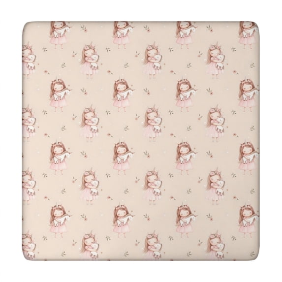 Princess with Unicorn Pattern Square Fitted Tablecloth with Elastic Edge,Square Table Cover,Washable Elastic Table Cover for Home Kitchen Party Decor 34"x34"
