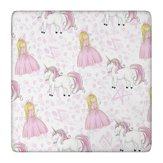 Princess Unicorn Pattern Square Fitted Tablecloth with Elastic Edge,Square Table Cover,Washable Elastic Table Cover for Home Kitchen Party Decor 36"x36"
