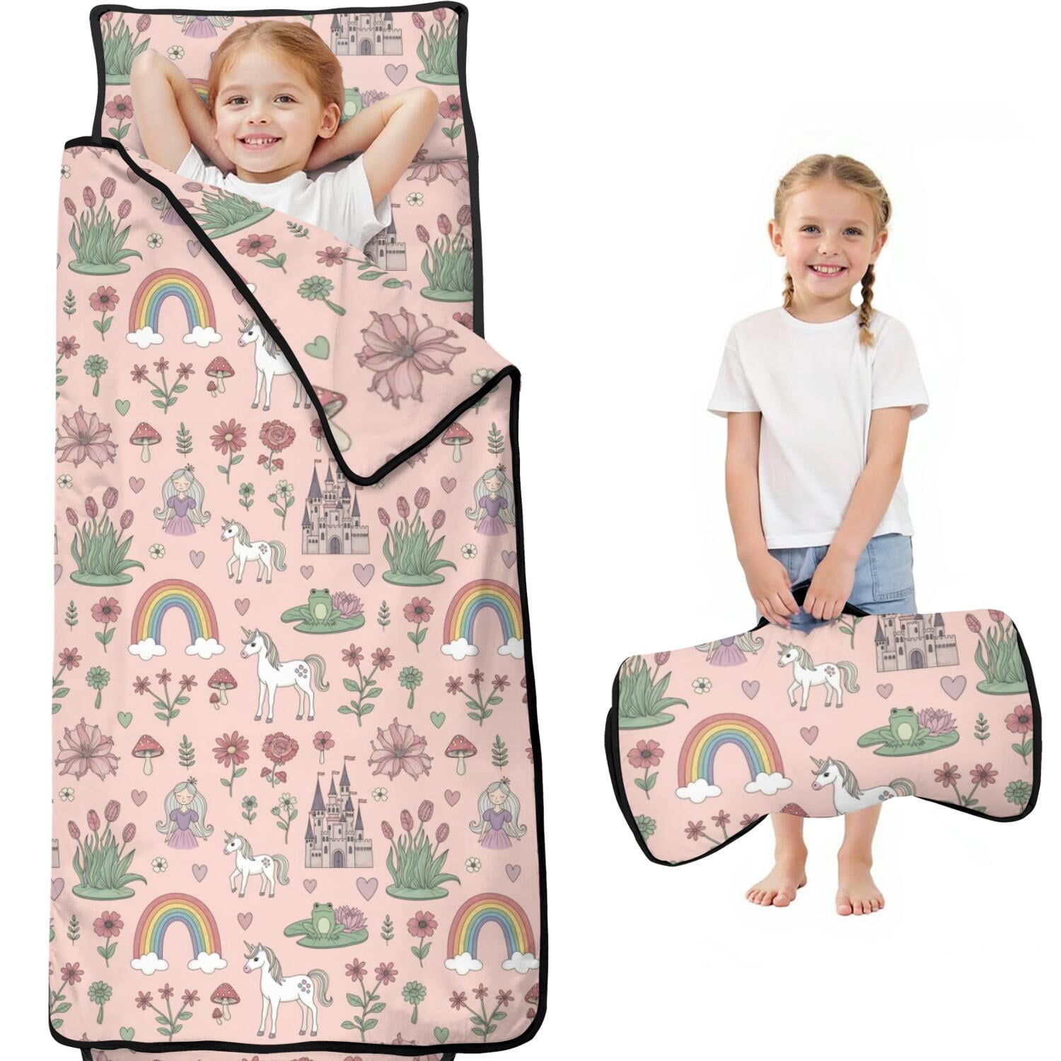 Princess Mat Princess and Unicorn Pink Pattern Kids Nap Mat, Sleeping Mat with ...