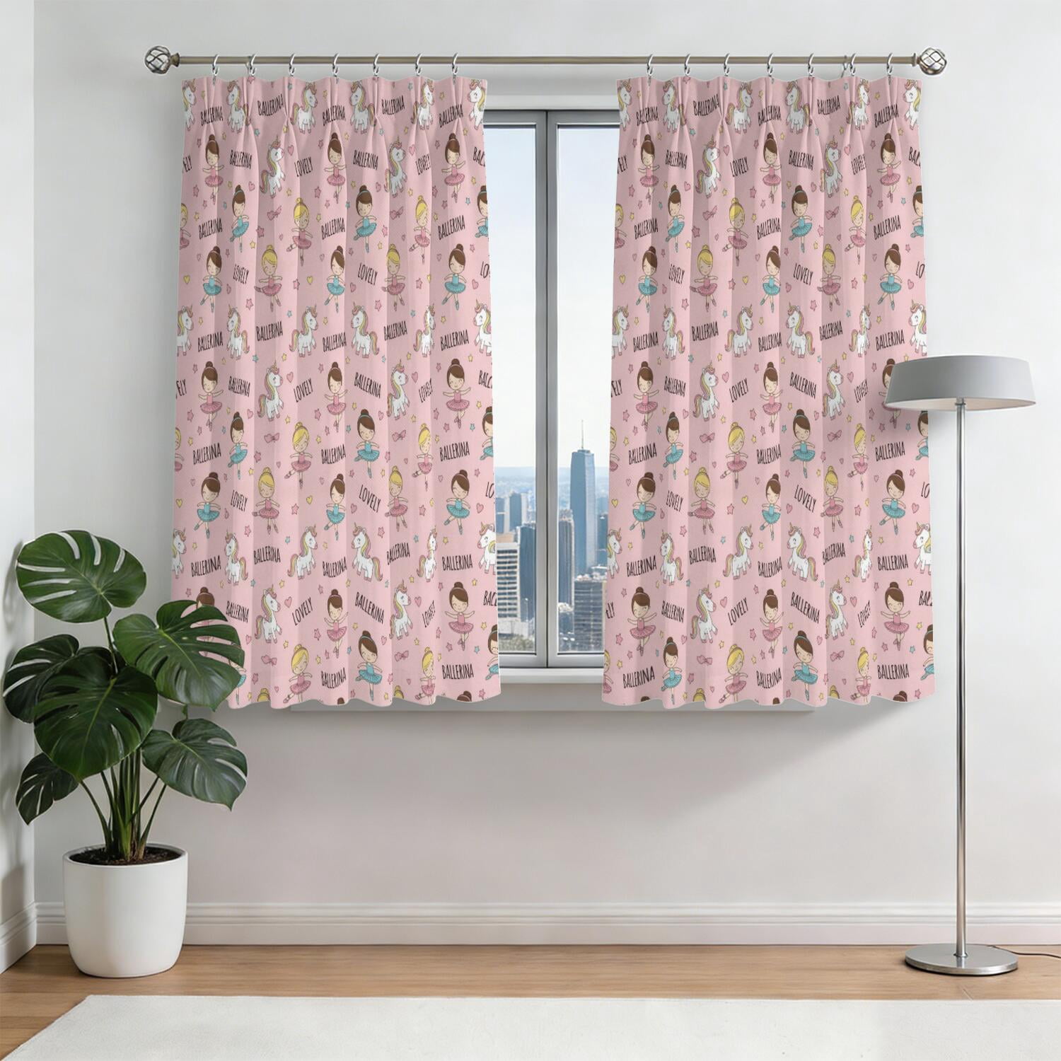 Princess Decorative Pattern Princess and Unicorn Pink Pattern Pinch Pleated Blackout Curtains ...