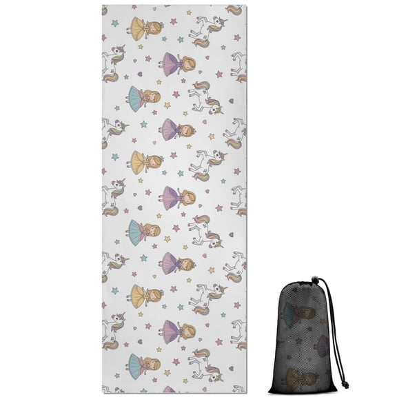 Princess Unicorn Star Pattern Hot Yoga Mat Towel Non Slip for Hot Yoga - Quick-Drying Yoga Mat Cover with 4 Corner Pockets with Travel Bag - Hot Yoga Towel Non Slip 70"x26"