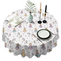 Princess Unicorn Star Pattern Round Tablecloth 60"x60",Wrinkle Wipeable Table Cloth for Kitchen Dining Room Picnic Patio Party
