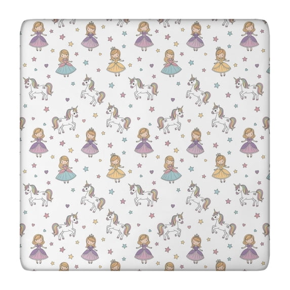 Princess Unicorn Star Pattern Square Fitted Tablecloth with Elastic Edge,Square Table Cover,Washable Elastic Table Cover for Home Kitchen Party Decor 36"x36"