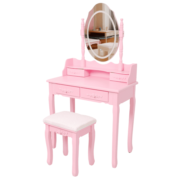 Princess Vanity Desk with Mirror and Lighted Stool, 4 Drawers