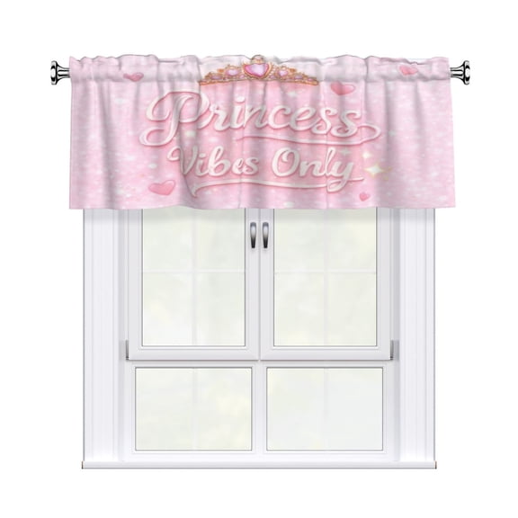 Princess Vibes Only Pink Glitter Window Curtain Valance, Decorative Rod Pocket Kitchen Curtain 54 X 18 Inch
