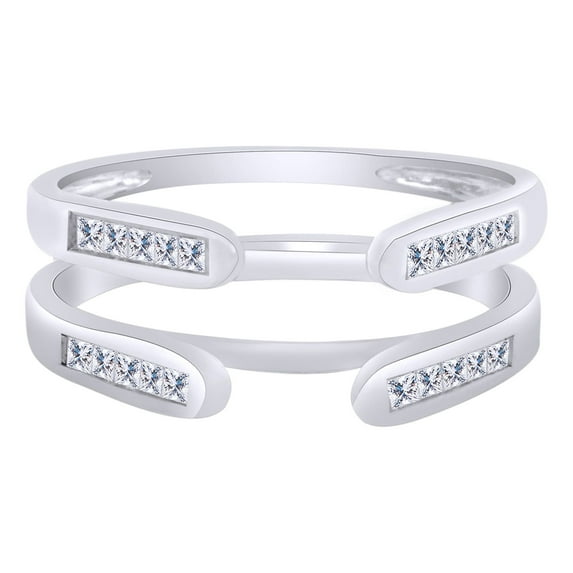 Princess White Cubic Zirconia Solitaire Enhancer Guard 10k White Gold Ring Size - 6.5