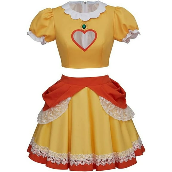 Princess Yellow Daisy Costume Short Dress Crop Top Skirt Suit Halloween Outfit for Women Girls