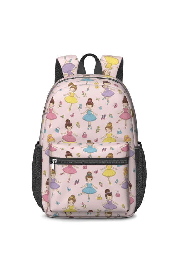 Princess and Ballerina Pink Pattern 17" School Backpacks for Teens,Waterproof Oxford Fabric,S-Shape Padded Straps for School,Travel,Hiking,Camping